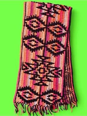 Vintage Handmade Colorful Crochet Tribal Table Runner Home Decor Accent